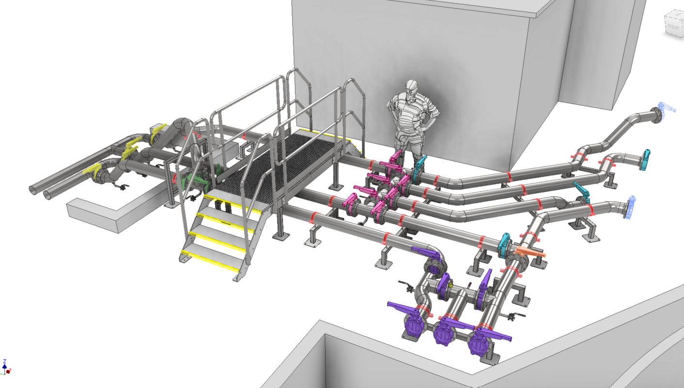 3D-model van het leidingwerk en de aansluitingen